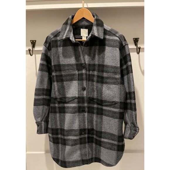 H&M Ladies Blue Plaid oversized fit Felted Shacket XS - Picture 1 of 8